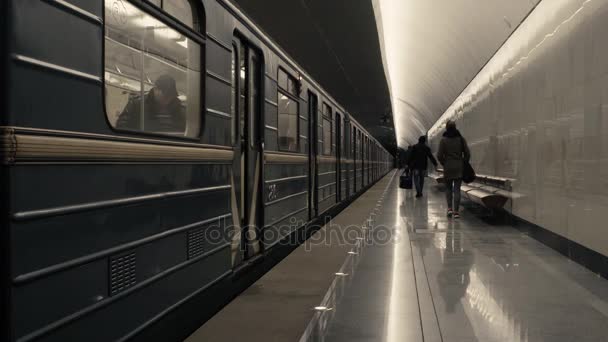 Поїзд, залишаючи станції метро — стокове відео