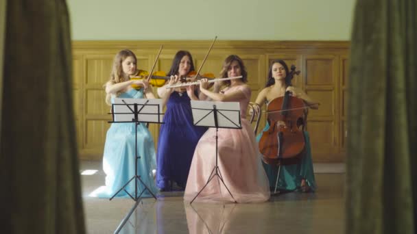 Cuarteto tocando música clásica — Vídeo de stock