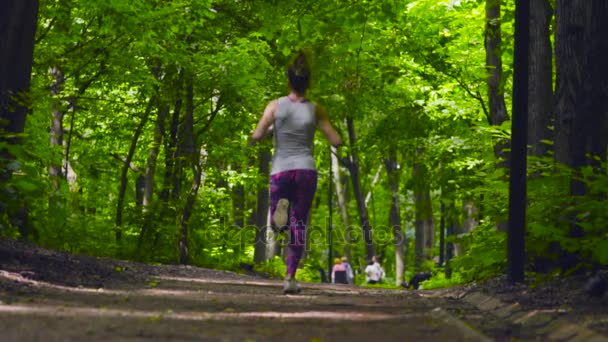 Junge Frau läuft im Park — Stockvideo