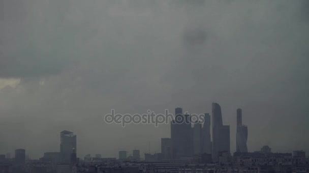 Rain in Moscow. View to modern buildings — Stock Video