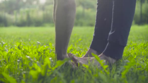 Człowiek robi ćwiczenia jogi w parku — Wideo stockowe