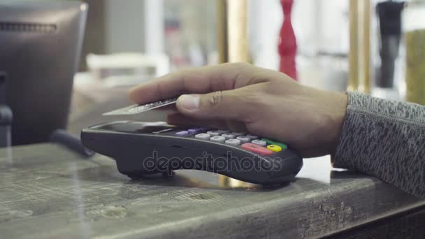 PayPass. Contactless payment with NFC chip module — Stock Video