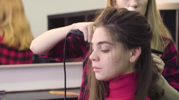 Femme obtenir coiffure dans le salon de coiffure — Video