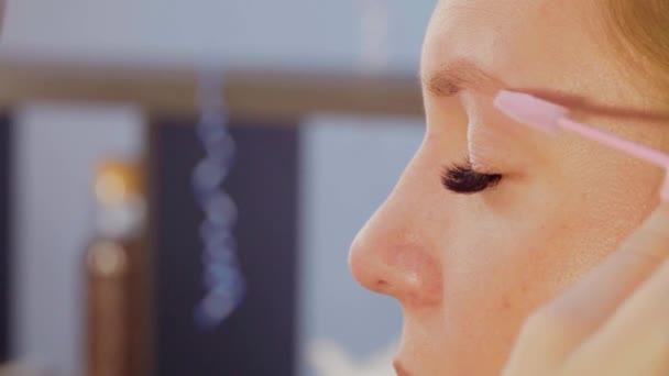 Correction des sourcils dans le salon de beauté . — Video