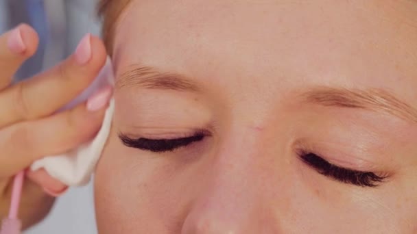 Eyebrows correction in the beauty salon. — Stock Video