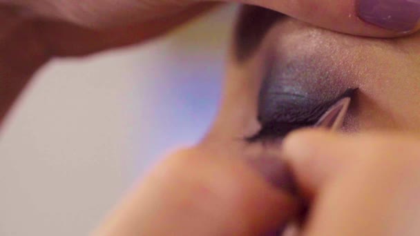 The makeup artist drawing the outline — Stock Video