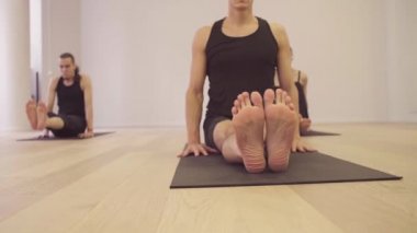 Yoga sınıfı. İnsanlar yoga egzersizleri yapıyor