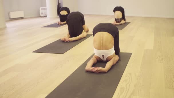 Yoga sınıfı. İnsanlar yoga egzersizleri yapıyor — Stok video