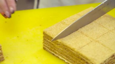 Kadın Şef eller pasta kesme