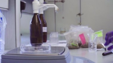 Toprak örneği tartma bilim adamları eller