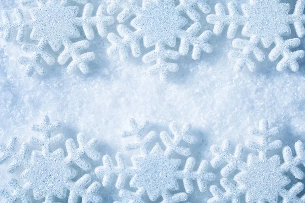 Snow Flakes Frame, Blue Snowflakes Decoration Background, Winter — Stock Photo, Image