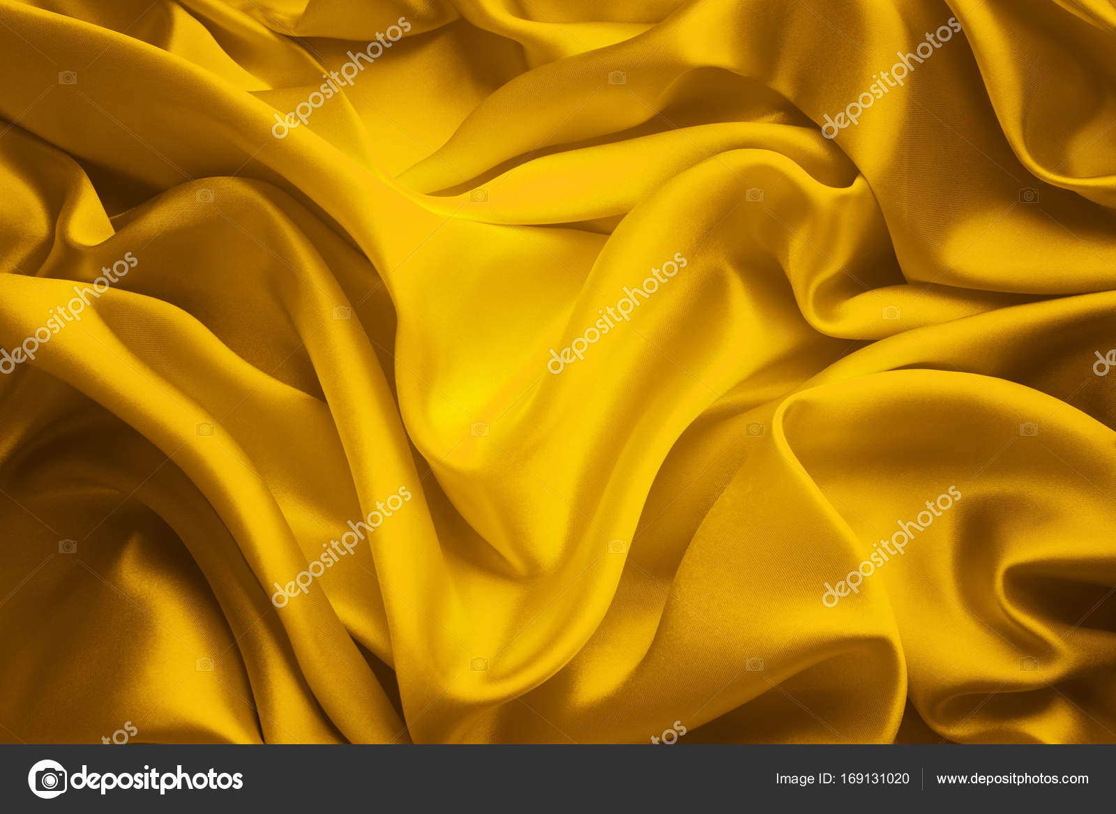 Silk Fabric Background, Yellow Satin Cloth Waves, Abstract Waving