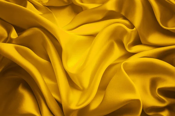 Silk Fabric Background, Yellow Satin Cloth Waves, Abstract Waving Textile — Stock Photo, Image
