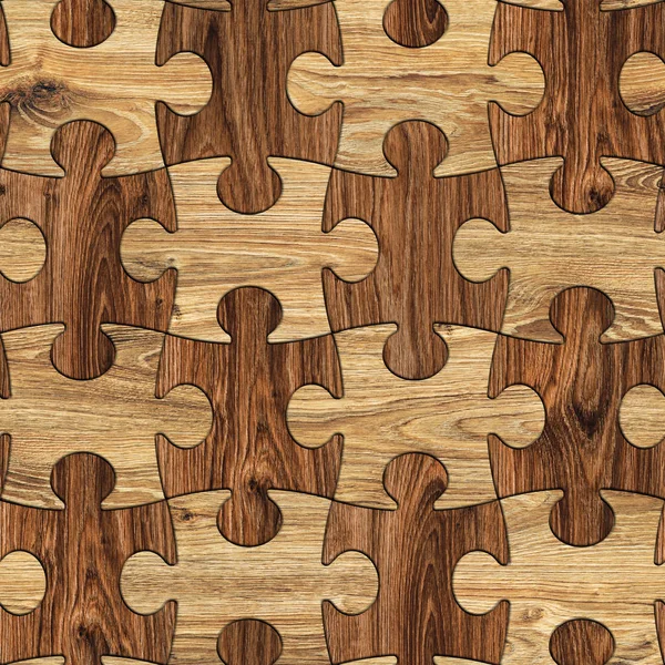 Puzzle madeira sem costura fundo, Textura de grão de madeira marrom intrigado — Fotografia de Stock
