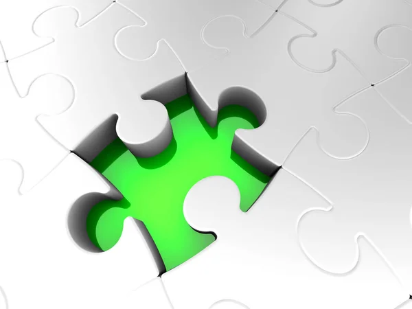 Last Puzzle Piece, Not Complete Jigsaw Solution, Green Hole — Stock Photo, Image