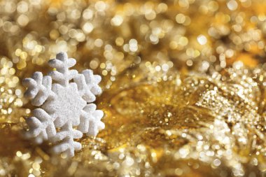 Snowflake Golden Background, Sparkling Snow Flakes Decoration ov clipart