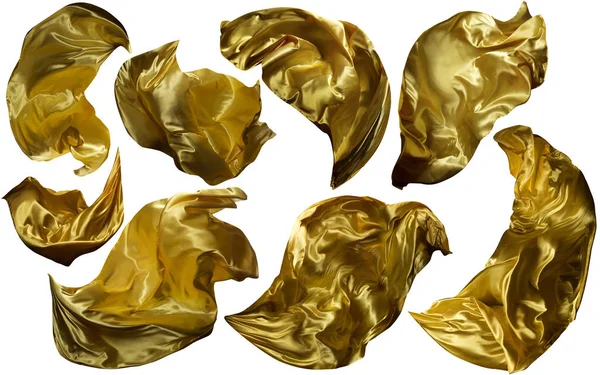 Tecido voador dourado, Fluxo acenando com pano de ouro, Shine Yellow Clothes Drapes Piece — Fotografia de Stock