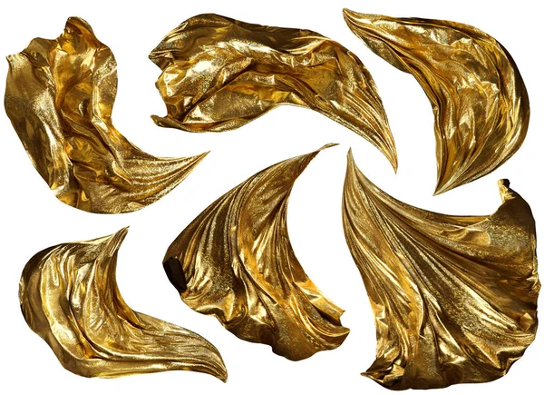 Χρυσό ύφασμα που φέρουν στα ρούχα του ανέμου, που ρέει κουνώντας λάμψη χρυσό πανί, κουρτίνες Royalty Free Εικόνες Αρχείου