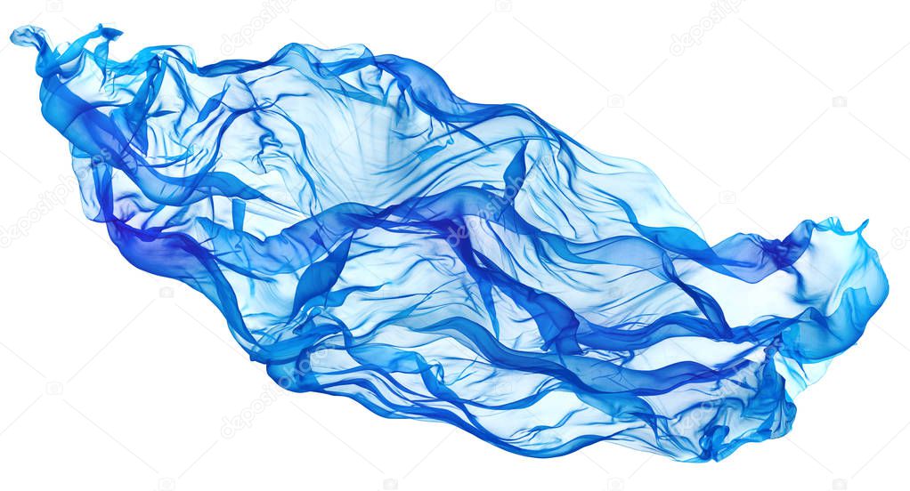 Flying Blue Fabric Wave, Flowing Waving Silk Cloth, Fluttering Waves Material