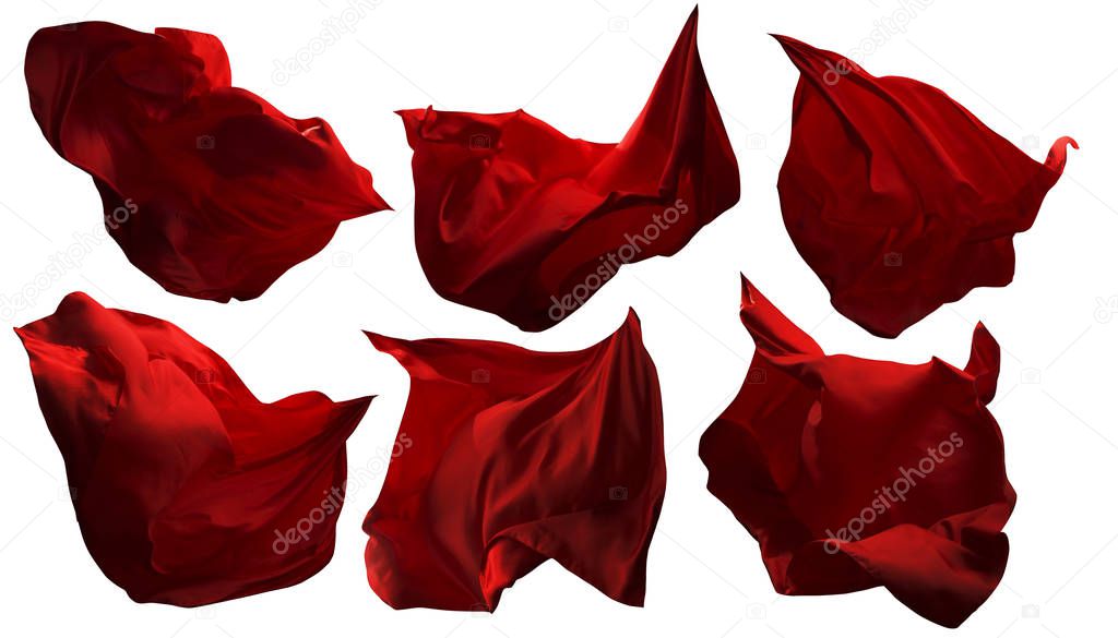 Red Flying Fabric Pieces, Flowing Waving Cloth, Shine Satin Clothes Drapes