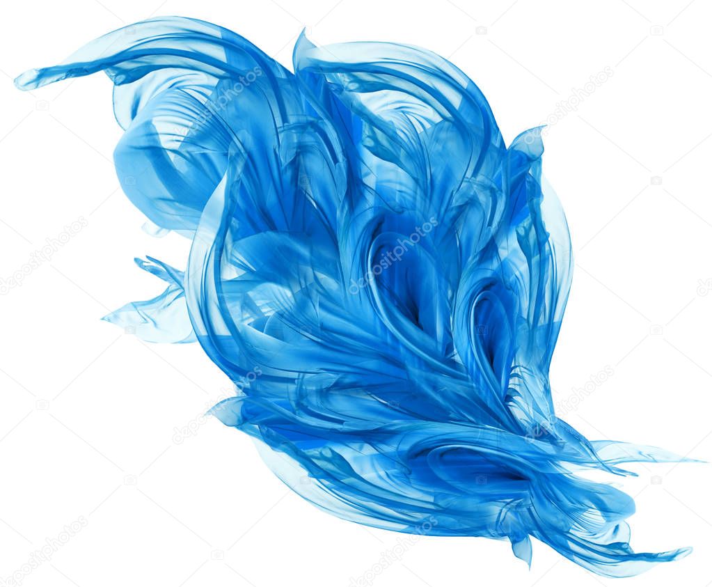 Flying Blue Fabric, Waving Flowing Silk Cloth, Fluttering Abstract Waves