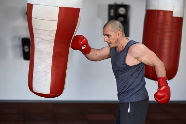 Boxer arbeitet an Boxsäcken — Stockfoto