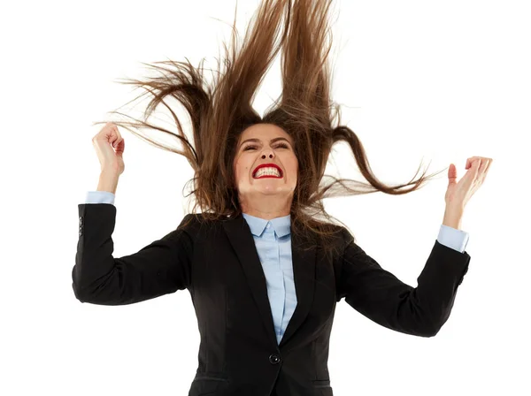 Mujer de negocios tirando de su cabello —  Fotos de Stock