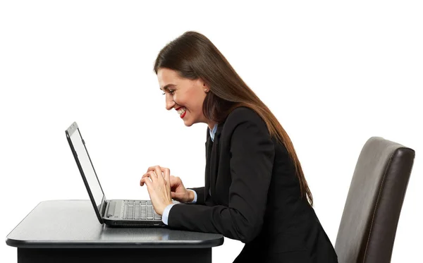Amüsierte Geschäftsfrau lacht ein — Stockfoto