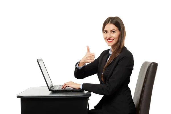 Бізнес-леді показує великий палець вгору знак — стокове фото