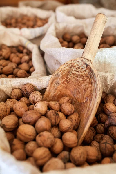 Sacks of walnuts after harvest — Stock Photo, Image