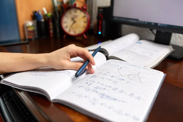 Adolescente haciendo la tarea con el ordenador —  Fotos de Stock