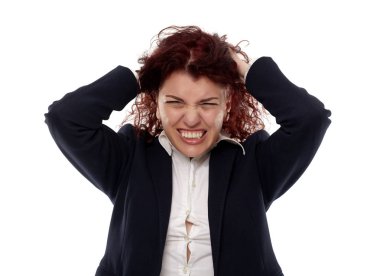 Saçlarını çekerek kızgın iş kadını