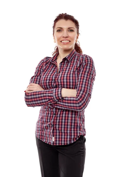 Positiv affärskvinna med armar viks — Stockfoto