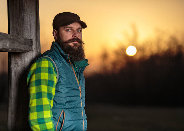 young bearded farmer outdoor