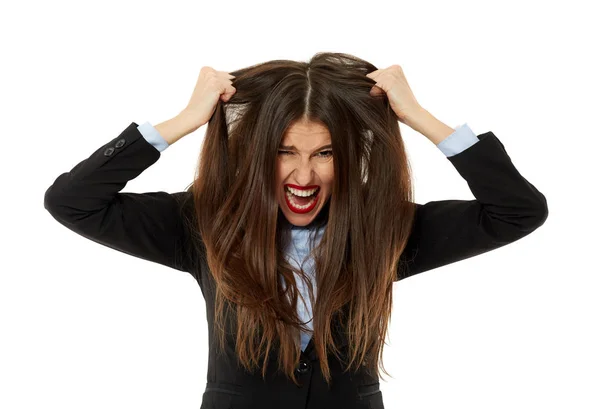 Wütende Geschäftsfrau zieht sich die Haare aus — Stockfoto