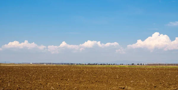 Plöjs marken under blå himmel — Stockfoto