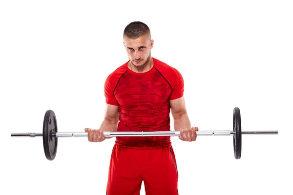 Jovem fazendo exercícios de bíceps — Fotografia de Stock