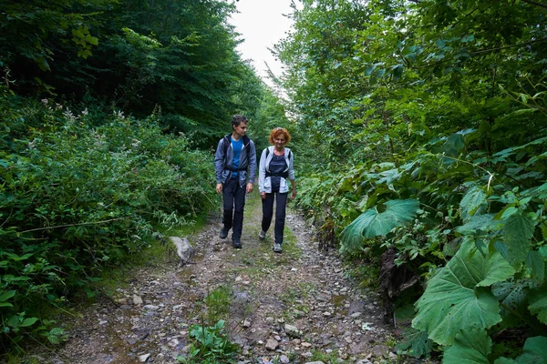 Anne ve oğlu dağ orman