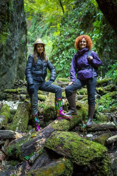 Kadınlar uzak bir kanyon hiking — Stok fotoğraf