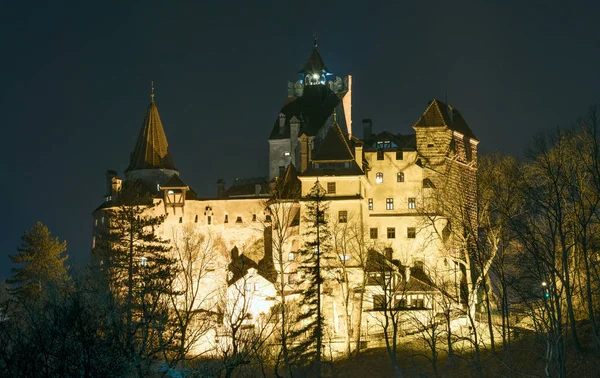 Dic 2017 Bran Brasov Castillo Drácula Bran Rumania Por Noche —  Fotos de Stock