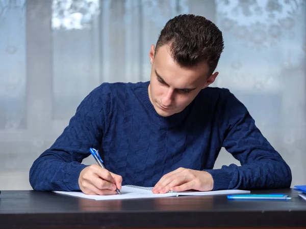 Student Doing Homework Home His Desk — Stock Photo, Image