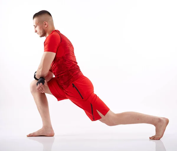 Kickbox Savaşçı Mücadele Öncesi Isınma Fikir Tartışması Kırmızı Spor Giyim — Stok fotoğraf