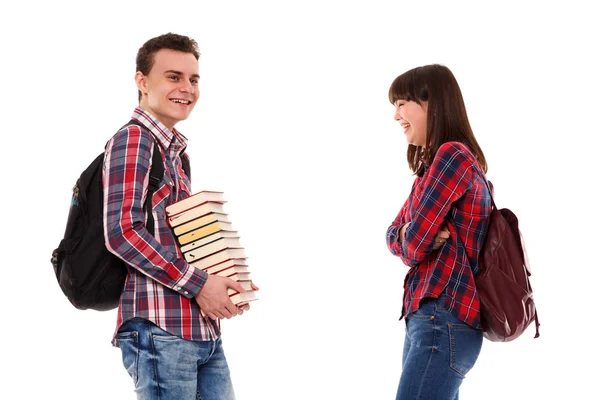 Adolescente Infeliz Sosteniendo Libros Mientras Burla — Foto de Stock