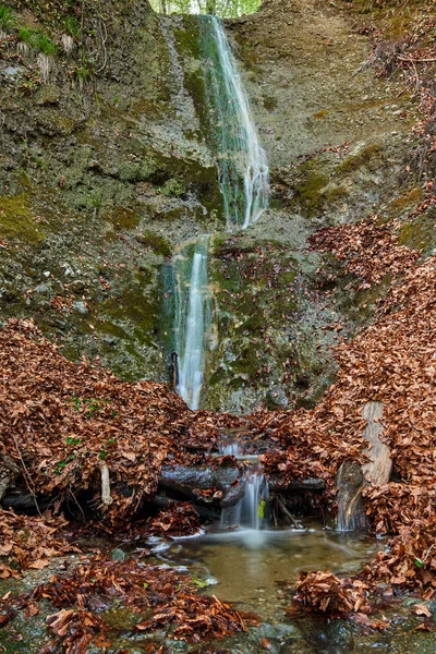 Small Waterfall Surrounded Fallen Leaves — Stock Photo, Image