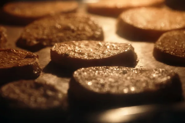 Zoete Aardappel Ronde Vormige Chips Gekookt Oven — Stockfoto