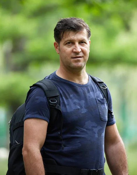 Adult Caucasian Male Hiker Backpack — Stock Photo, Image