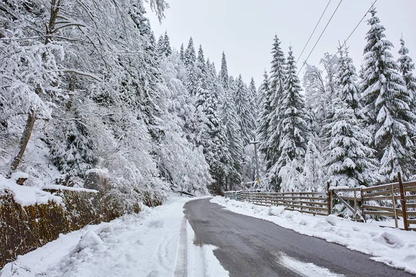 Zasněžené Silnici Horách Zimním Období — Stock fotografie
