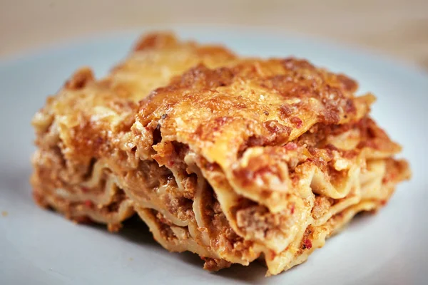 Closeup Homemade Italian Lasagna Cheese Crust — Stock Photo, Image