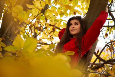 Çekici genç bir kadının sezonluk portresi.