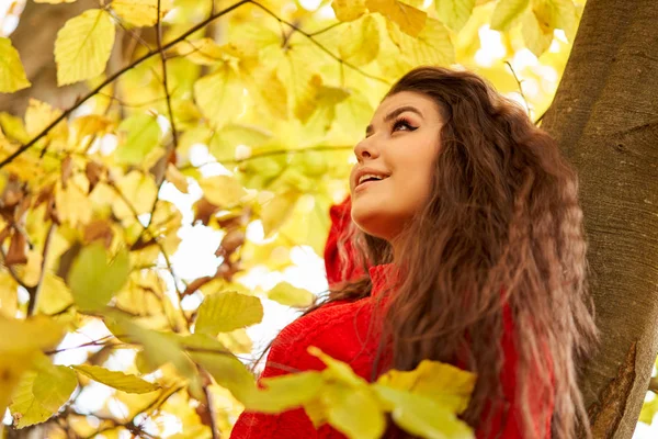 Seizoensgebonden Portret Van Een Aantrekkelijke Jonge Vrouw Buiten — Stockfoto